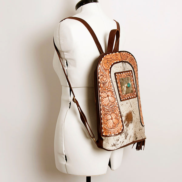 ADBGA235 American Darling Hair-On Cowhide Backpack Hand Tooled Floral Carved