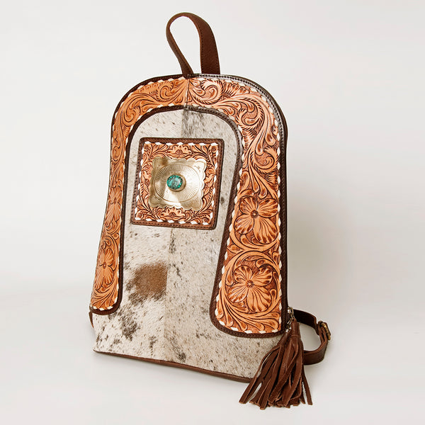 ADBGA235 American Darling Hair-On Cowhide Backpack Hand Tooled Floral Carved