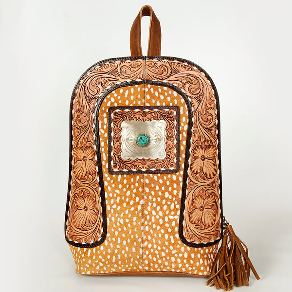 ADBGA235 American Darling Hair-On Cowhide Backpack Hand Tooled Floral Carved