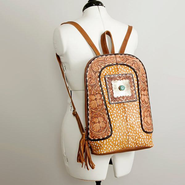 ADBGA235 American Darling Hair-On Cowhide Backpack Hand Tooled Floral Carved