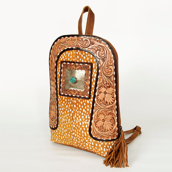 ADBGA235 American Darling Hair-On Cowhide Backpack Hand Tooled Floral Carved