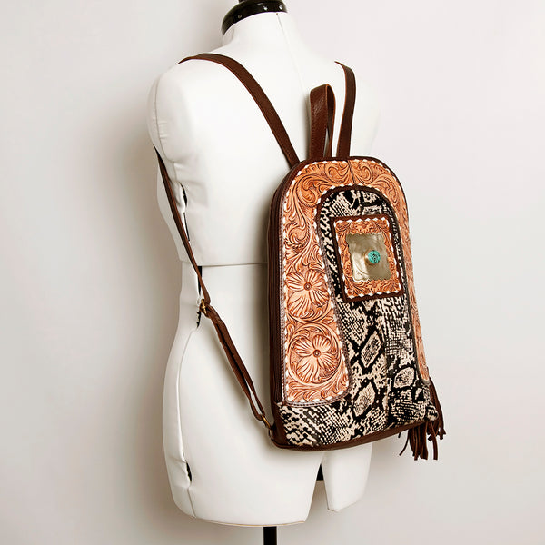 ADBGA235 American Darling Hair-On Cowhide Backpack Hand Tooled Floral Carved