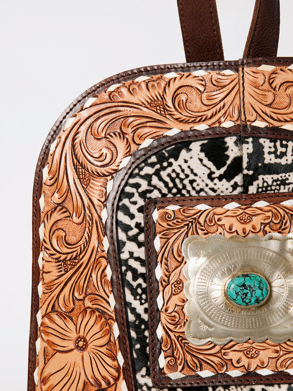 ADBGA235 American Darling Hair-On Cowhide Backpack Hand Tooled Floral Carved