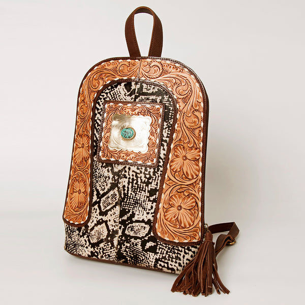 ADBGA235 American Darling Hair-On Cowhide Backpack Hand Tooled Floral Carved