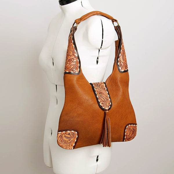 ADBGA237A American Darling Hand Tooled Genuine Leather Hobo Bag Floral Carved