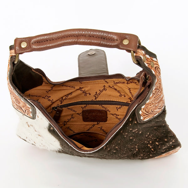 ADBGA237 American Darling Cowhide Patchwork & Tooled Leather Hobo Shoulder Bag Tassel Accent