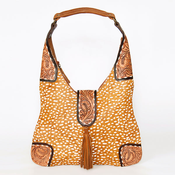 ADBGA237 American Darling Cowhide Patchwork & Tooled Leather Hobo Shoulder Bag Tassel Accent