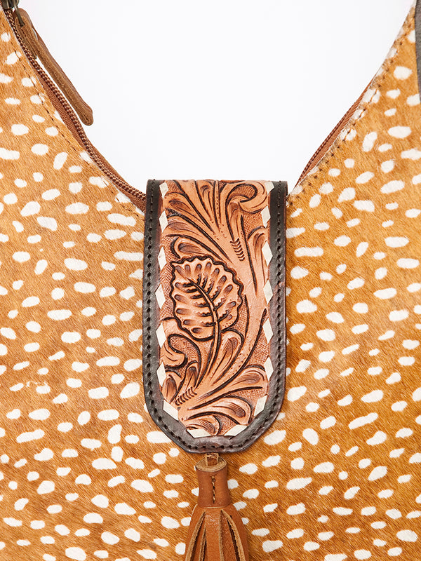 ADBGA237 American Darling Cowhide Patchwork & Tooled Leather Hobo Shoulder Bag Tassel Accent
