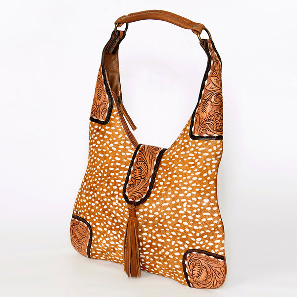 ADBGA237 American Darling Cowhide Patchwork & Tooled Leather Hobo Shoulder Bag Tassel Accent