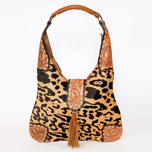 ADBGA237 American Darling Cowhide Patchwork & Tooled Leather Hobo Shoulder Bag Tassel Accent
