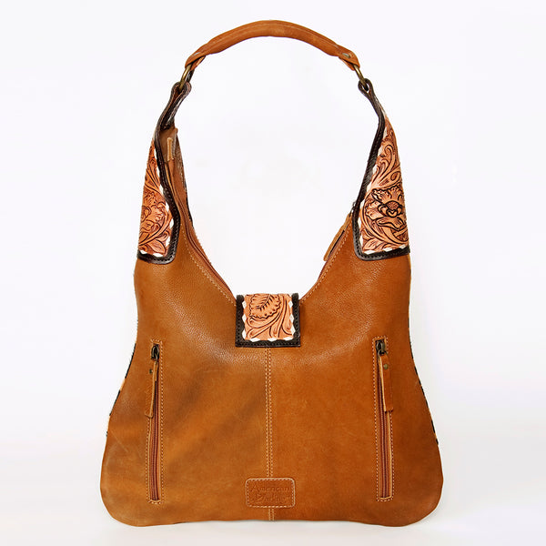 ADBGA237 American Darling Cowhide Patchwork & Tooled Leather Hobo Shoulder Bag Tassel Accent