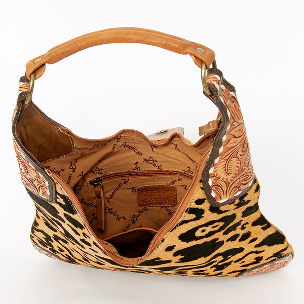 ADBGA237 American Darling Cowhide Patchwork & Tooled Leather Hobo Shoulder Bag Tassel Accent