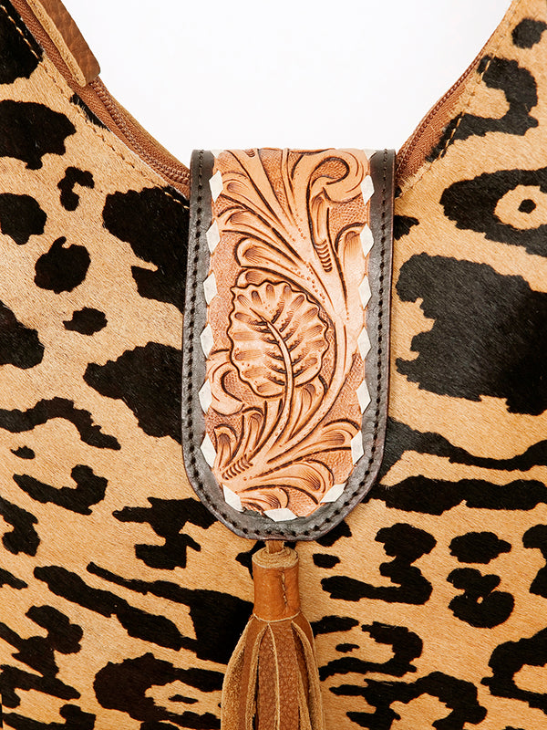 ADBGA237 American Darling Cowhide Patchwork & Tooled Leather Hobo Shoulder Bag Tassel Accent