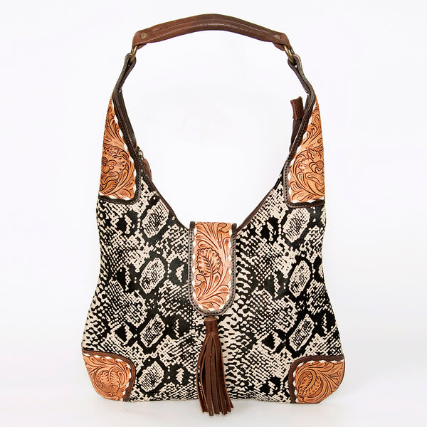 ADBGA237 American Darling Cowhide Patchwork & Tooled Leather Hobo Shoulder Bag Tassel Accent