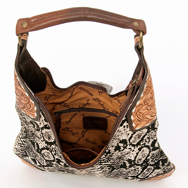 ADBGA237 American Darling Cowhide Patchwork & Tooled Leather Hobo Shoulder Bag Tassel Accent
