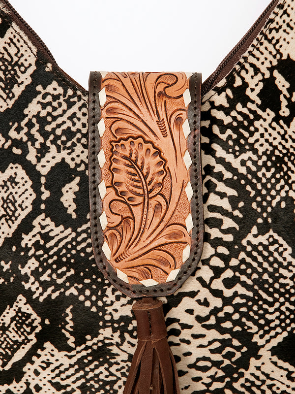 ADBGA237 American Darling Cowhide Patchwork & Tooled Leather Hobo Shoulder Bag Tassel Accent