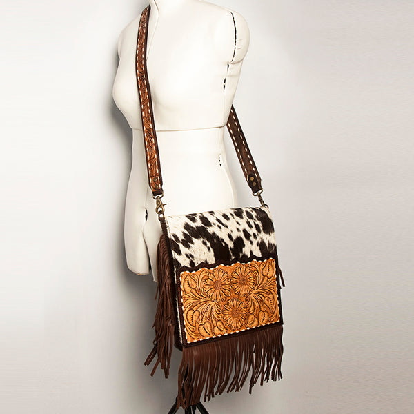 ADBGA239 American Darling Hair-On Cowhide Messenger Bag Hand Tooled Genuine Leather