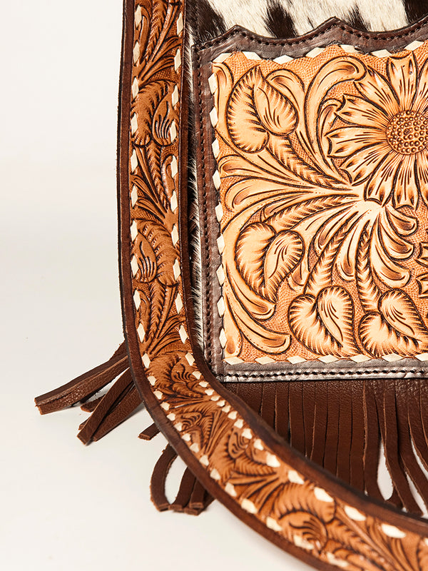 ADBGA239 American Darling Hair-On Cowhide Messenger Bag Hand Tooled Genuine Leather