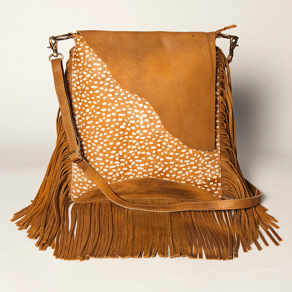 ADBGA240 American Darling Hair-On Cowhide Messenger Bag Genuine Leather Fringes