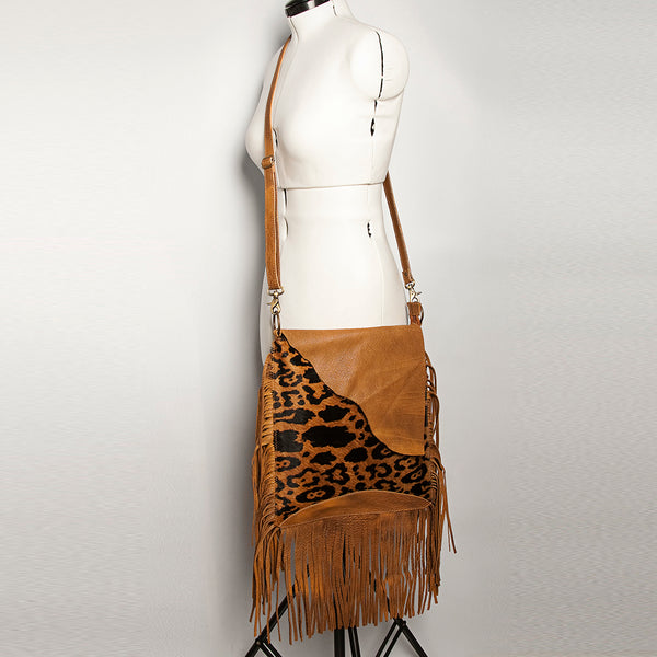 ADBGA240 American Darling Hair-On Cowhide Messenger Bag Genuine Leather Fringes