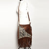 ADBGA240 American Darling Hair-On Cowhide Messenger Bag Genuine Leather Fringes