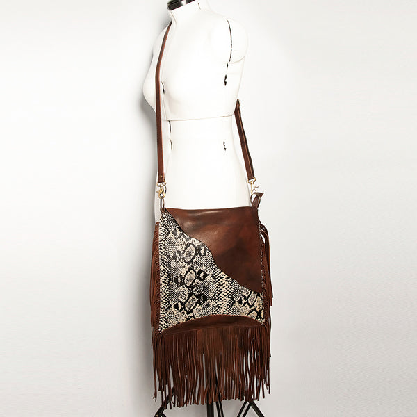 ADBGA240 American Darling Hair-On Cowhide Messenger Bag Genuine Leather Fringes