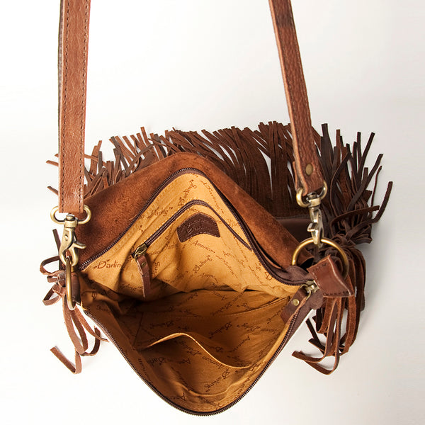 ADBGA240 American Darling Hair-On Cowhide Messenger Bag Genuine Leather Fringes