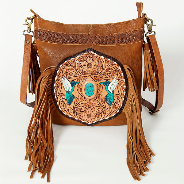 ADBGA241A American Darling Large Cross body Bag Hand Tooled Genuine Leather Fringes