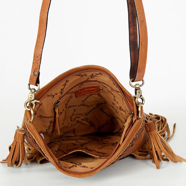 ADBGA241A American Darling Large Cross body Bag Hand Tooled Genuine Leather Fringes