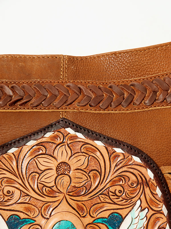 ADBGA241A American Darling Large Cross body Bag Hand Tooled Genuine Leather Fringes