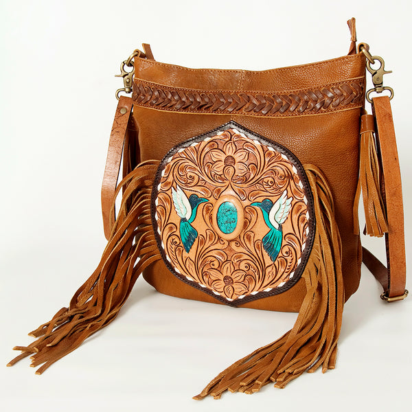 ADBGA241A American Darling Large Cross body Bag Hand Tooled Genuine Leather Fringes