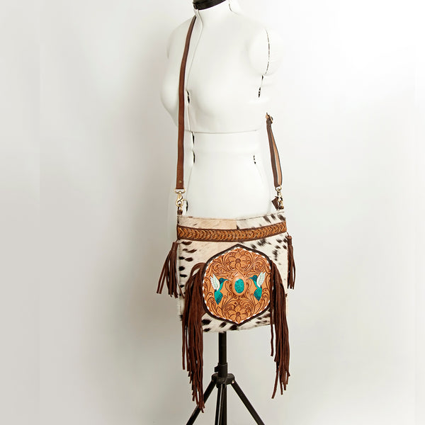 ADBGA241B American Darling Large Cross body Bag Hair-On Cowhide Hand Tooled Genuine Leather