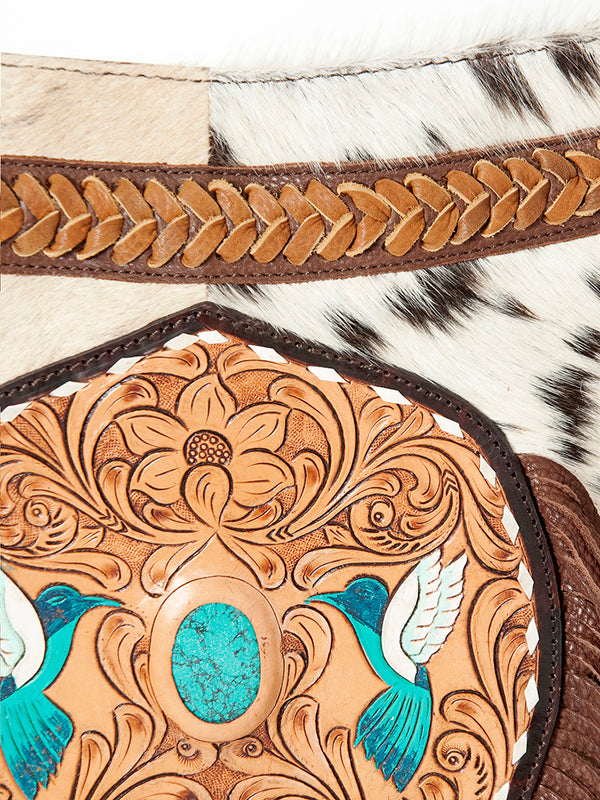 ADBGA241B American Darling Large Cross body Bag Hair-On Cowhide Hand Tooled Genuine Leather