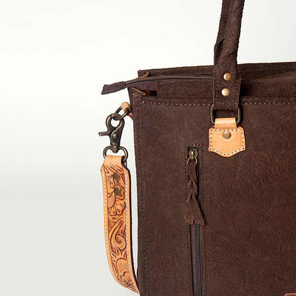 ADBG230 American Darling Western Leather Tote Bag - Hand Tooled Floral Carved Damascus Purse