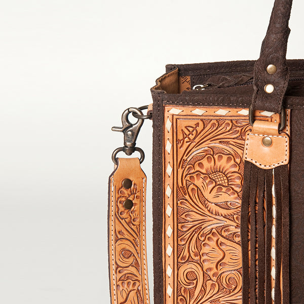 ADBG230 American Darling Western Leather Tote Bag - Hand Tooled Floral Carved Damascus Purse