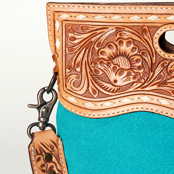 LC-ADBGS145DM2B Turquoise Embossed Western Tote - Tooled Leather Convertible Clutch Bag