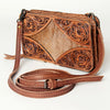 ADBG805 American Darling Hand Tooled Leather Crossbody with Floral Carving and Hair-On Cowhide