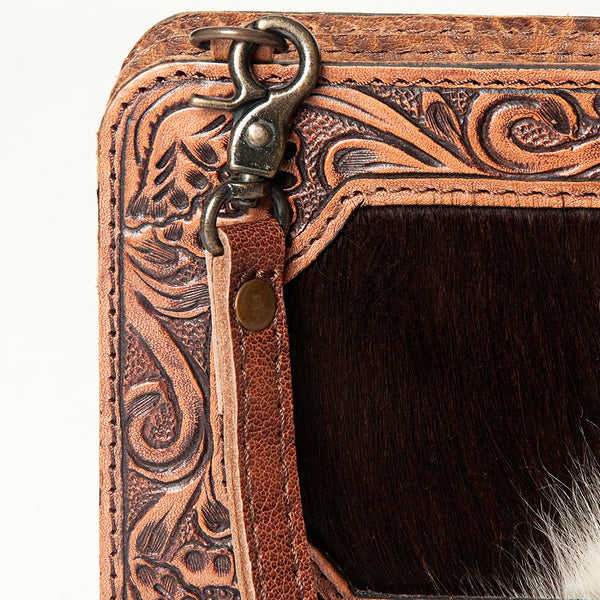 ADBG806 American Darling Hand Tooled Leather Crossbody - Floral Carved & Hair-On Cowhide Western Clutch