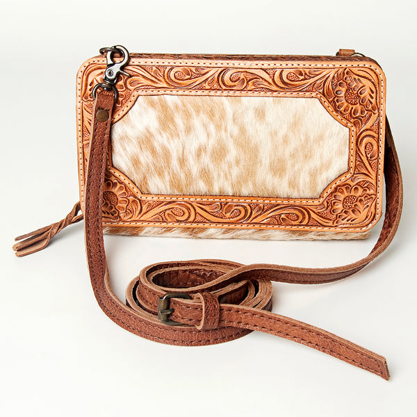 ADBG808 American Darling Western Genuine Leather & Cowhide Crossbody Bag - Small Floral Tooled Leather