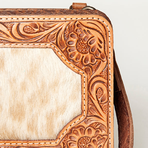 ADBG808 American Darling Western Genuine Leather & Cowhide Crossbody Bag - Small Floral Tooled Leather