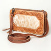 ADBG808 American Darling Western Genuine Leather & Cowhide Crossbody Bag - Small Floral Tooled Leather