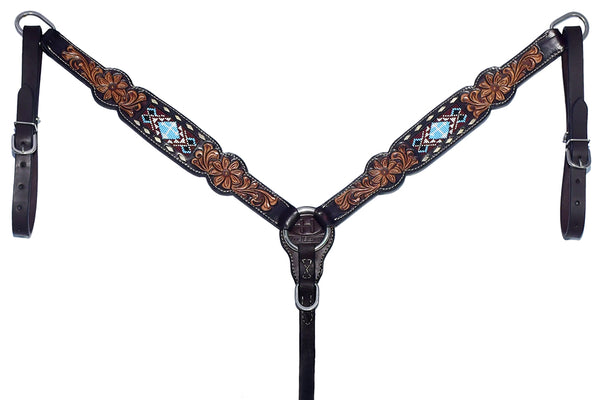 BER221-Western Leather Breast Collar