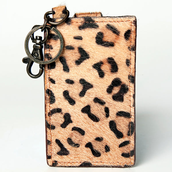 ADCCZ103 Leopard Print Cowhide Leather Keychain Cardholder Wallet - Snap & Clip
