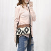 LC-ADBGZ183H Black & White Tribal Wool Crossbody Bag with Tooled Leather and Fringe - Western Purse