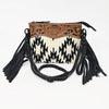 LC-ADBGZ183H Black & White Tribal Wool Crossbody Bag with Tooled Leather and Fringe - Western Purse