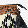 LC-ADBGZ183H Black & White Tribal Wool Crossbody Bag with Tooled Leather and Fringe - Western Purse