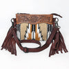 LC-ADBGZ183 Southwestern Wool Crossbody Bag with Tooled Leather & Fringe - Western Style Purse