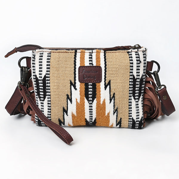 LC-ADBGZ183 Southwestern Wool Crossbody Bag with Tooled Leather & Fringe - Western Style Purse