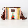 LC-ADBGZ183J Southwestern Flame Pattern Wool Crossbody Bag with Tooled Leather & Fringe - Western Purse