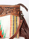 LC-ADBGZ183J Southwestern Flame Pattern Wool Crossbody Bag with Tooled Leather & Fringe - Western Purse